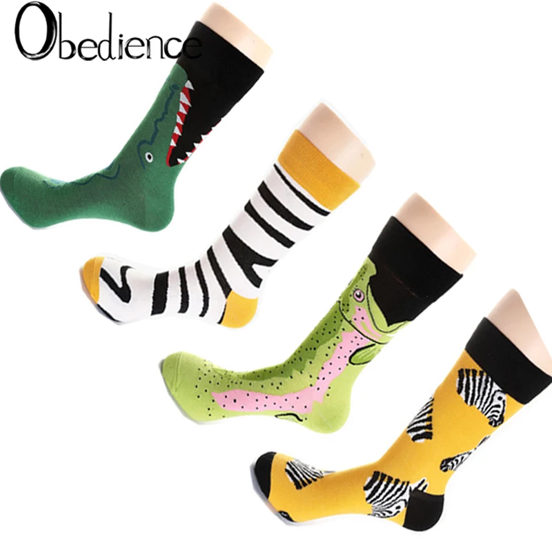 

2019 new happy socks men's Fish zebra shark color block tube cotton dress casual wedding socks colorful novelty skateboard sock