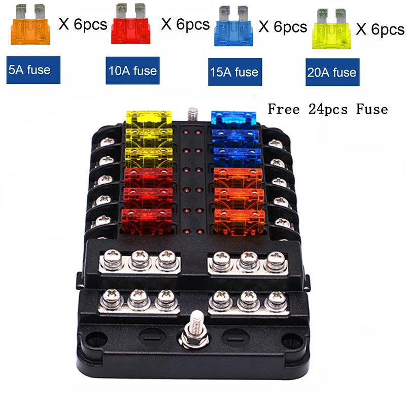 12v 32v Пластик крышка Держатель плавкого предохранителя M5 серьги-гвоздики со светодиодным индикатором светильник 6 Ways12 способы лезвие для авто лодка морской Trike - Цвет: 12 Ways