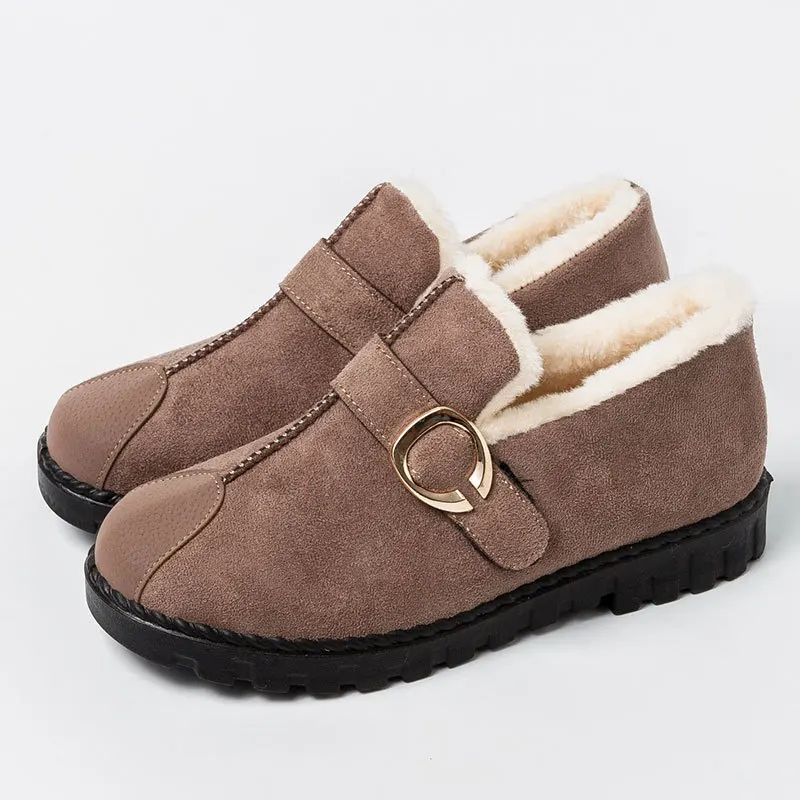 Женские зимние ботинки; теплые короткие плюшевые зимние ботильоны на меху; женская замшевая обувь на платформе; Женская Удобная обувь; Прямая - Цвет: brown boot