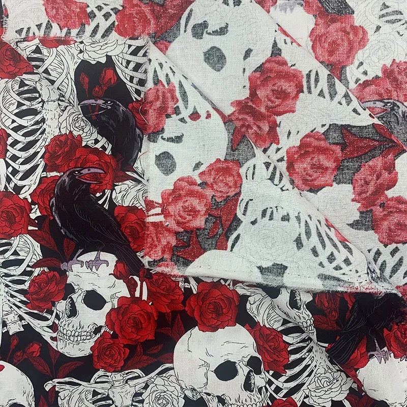 Black Rose Skulls Cotton Poplin Fabric – Per Metre – Cheshire Corsetry - Foto 10