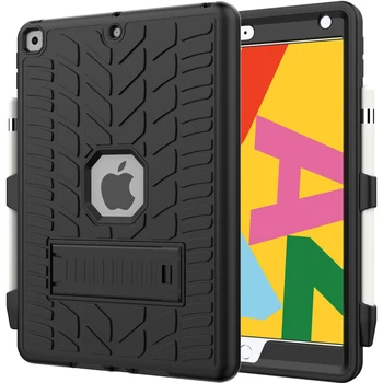 

For iPad 10.2 Case 2019 Tire pattern Hybrid Three Layer Armor Shockproof Rugged Drop Protection Cover Case Built with Kickstand