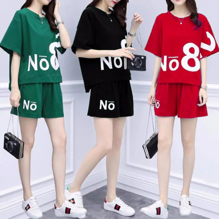 

Large GIRL'S Large Size Dress 200 Spring And Summer New Style Loose-Fit Slimming Casual Sports Shorts Short Sleeve Two-Piece Set
