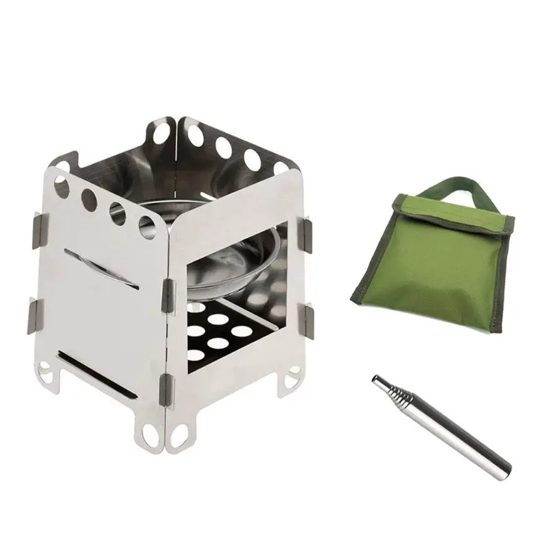 Camping Stove Wood Burning Stoves Potable Folding Stainless Steel