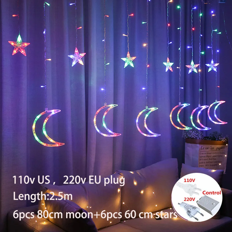 Rideau lumineux LED EID, lune, étoile, décoration féerique pour jardin,  noël, fête de mariage, éclairage de rue, Patio, vacances - AliExpress