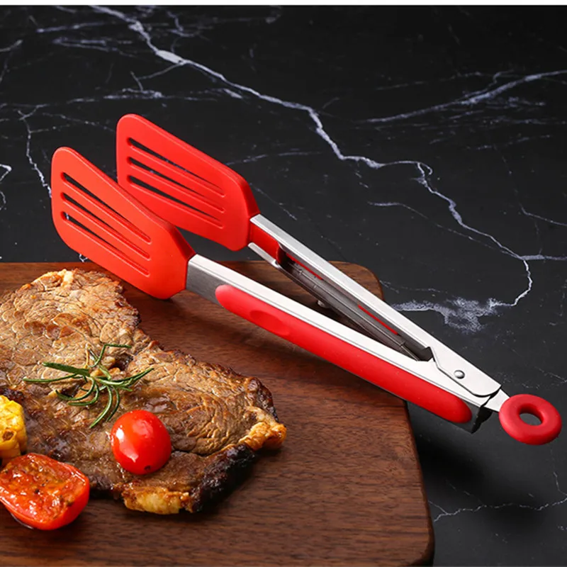 Silicone Bread Food Tongs Non-Slip Baking Anti-Heat Clip Tong BBQ Meat Buffet Steak Pastry Clamp Cooking Tools Kitchen Utensils