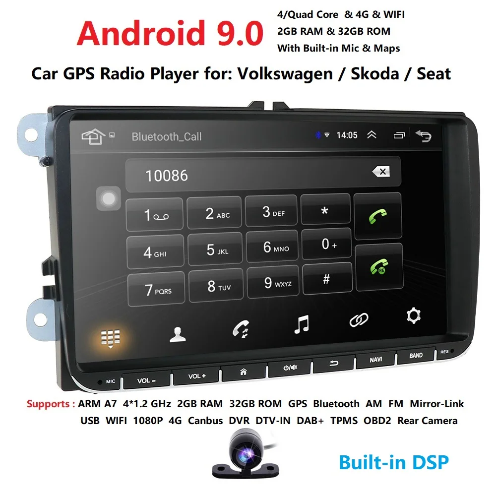 Android 9 0 2Din для VW/Volkswagen/Golf/Polo/Tiguan/Passat/b7/b6/leon/Skoda/Octavia автомобильный Радио gps