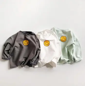 

2020 New Arrival Girls Boys Smile T-Shirt Full Sleeve Spring Fashion Cotton Kids Top Tees 1-7 Years