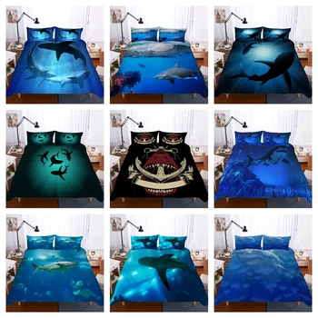 

Hot Style Bedding Set 3d Digital Sharks Printing 2/3pcs Duvet Cover & Pillowcases Set with Zipper Closure UK/AU/US Size