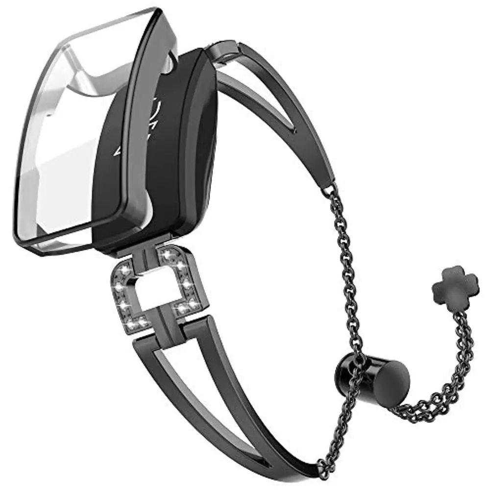 Шикарный Металлический Браслет для Fitbit Inspire/Inspire HR полосы с чехол для женщин и девушек из нержавеющей стали ювелирный Ремень Замена браслета - Цвет: black