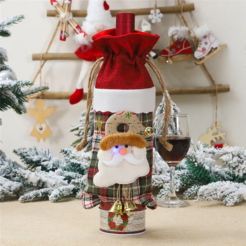 Wine bottle cover christmas new year bottle decor Santa Claus wine bottle bag cover lit holiday cubierta botella navidad 20O30