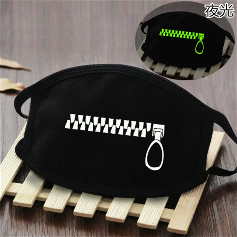 Punk Fangs Luminous Mouth Masks Black Cotton Anti Dust Face Mask Unisex Teeth Mask Luminous Mouth Mask Dust Mask - Color: Zipper (KZ0178)