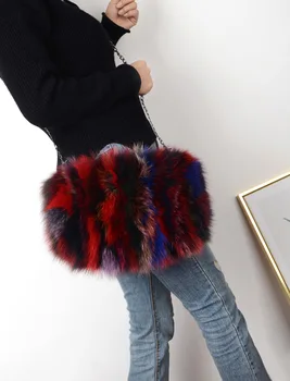 

2020 Winter Fashion Fur Bag Warm Hand Bag Warm Fox Fur Large Capacity Bag Women Shoulder Chain Messenger Bag Real Hair Wholesale