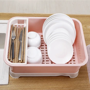 

Creative Plastic Tableware Storage Rack Organizer Multi-Function Home Kitchen With Cover Dust-Proof Drain Tableware Storage Rack