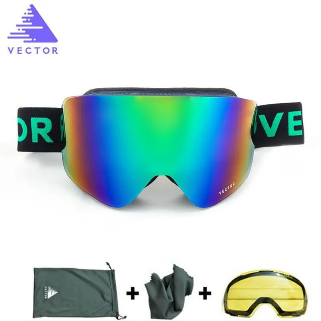 black green lens Векторные зимние лыжные очки для мужчин женщин Двойные линзы UV400 Анти-Туман Лыжные очки снежные очки Взрослые очки для катания на лыжах и сноуборде - Цвет: black green lens