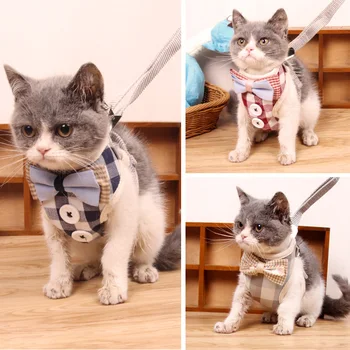 

Bow Cat Harness and Leash Set Nylon Mesh Kitten Puppy Dogs Vest Harness Leads Pet Clothes for Small Dogs Yorkies Harness