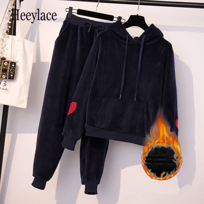 Осенне зимний спортивный костюм женский бархатный теплый свитер с капюшоном и