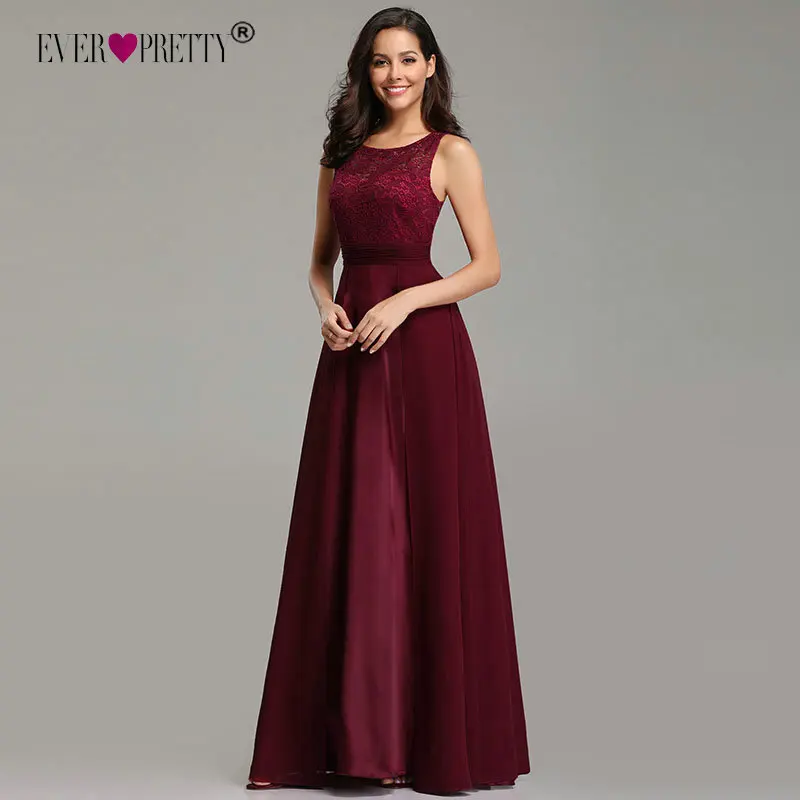 Elegant Prom Dresses Long 2020 Ever Pretty EZ07695 Womens Sexy A-line Sleeveless O-neck Chiffon Lace Cheap Evening Party Gowns
