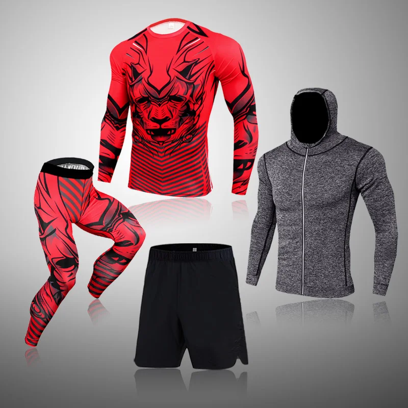 Men 3D Spartan Compression Set MMA T-Shirt Men's Sport Tights Leggings Jacket Fitness Bodybuilding Clothes Work Out Running Suit men's loungewear sets Men's Sets