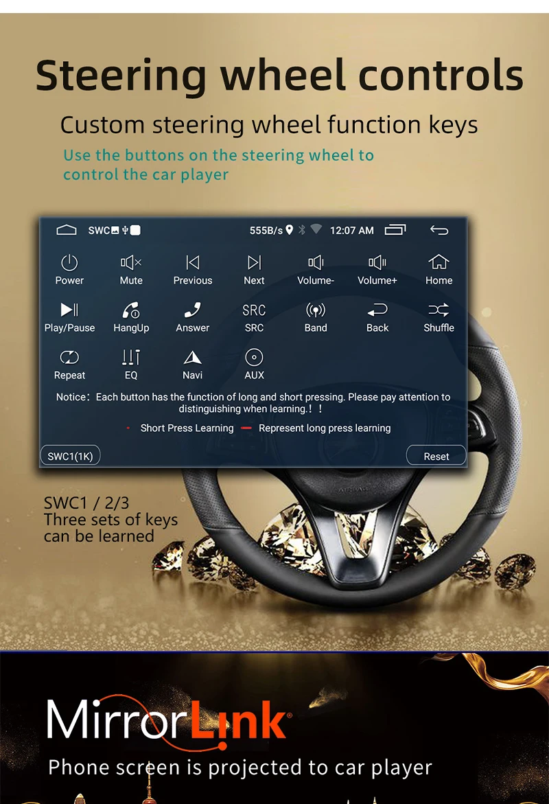 Seametal 7 12V Universal Car Multimedia Player 2 Din Rearview Camera Bluetooth 4.0 GPS WIFI Android 8.1 Car Autoradio Radio