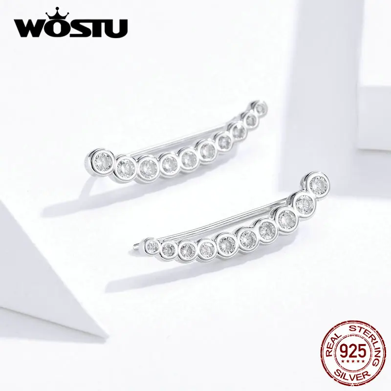 WOSTU, настоящее 925 пробы, серебряные Простые нежные серьги-гвоздики, яркие циркониевые Свадебные маленькие серьги для женщин, ювелирное изделие FIE709