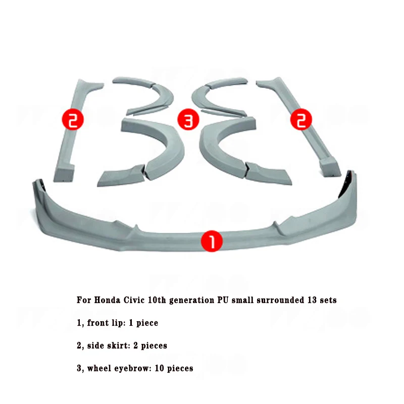 Автомобильный стиль подходит для- Honda Civic 10TH Gen TR передняя губа+ боковые юбки+ крыло вспышки комплект авто аксессуары