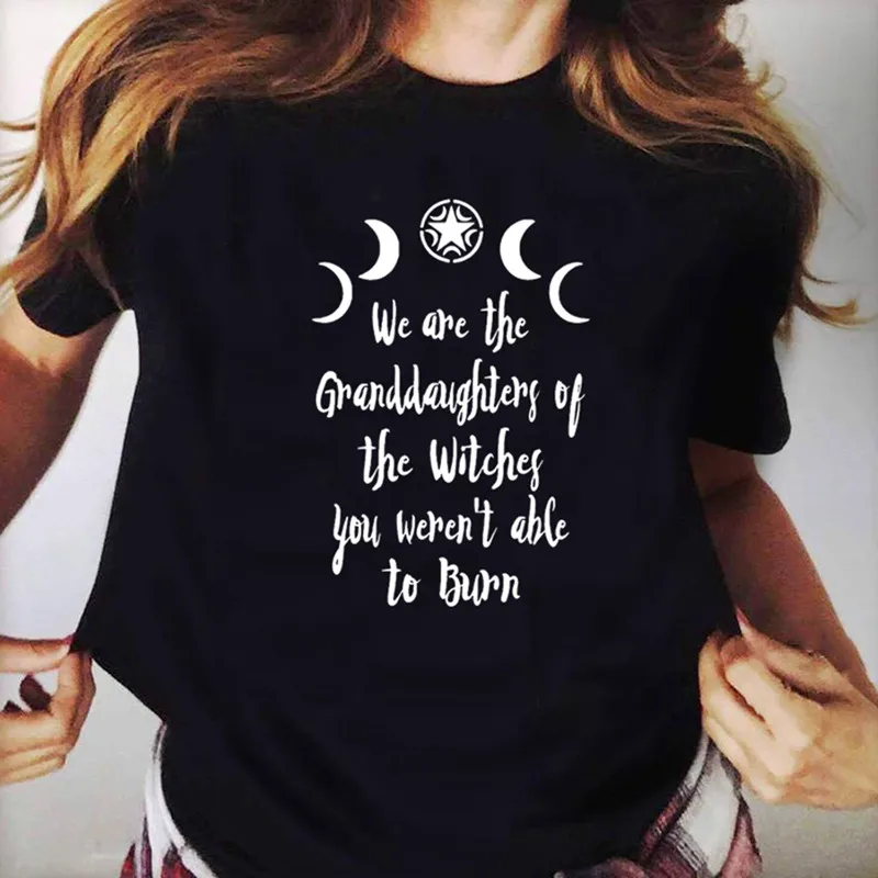 

We Are The Granddaughters of The Witches Letter Print T Shirt Women Short Sleeve O Neck Loose Tshirt 2020 Summer Tee Shirt Tops