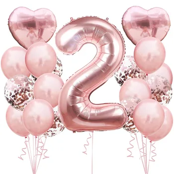 

Rose Gold Balloons Confetti Set Foil Number Ballon Birthday Decor Party Wedding Decoration Holiday Anniversary Globals Metallic