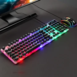 Para limei gtx300 conjunto de teclado e mouse punk retro teclado retroiluminado jogo usb com fio suspensão teclado e mouse conjunto