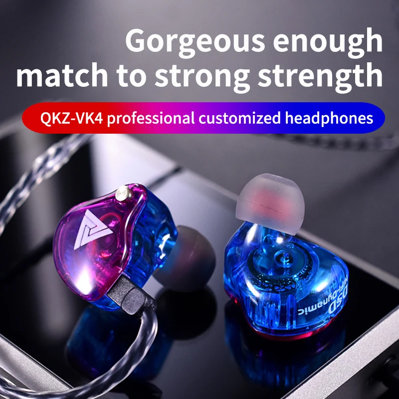 Original QKZ VK4 Colorful DD In Ear Earphone Headset HIFI Bass Noise Cancelling Earbuds With Mic Replaced Cable Headphone