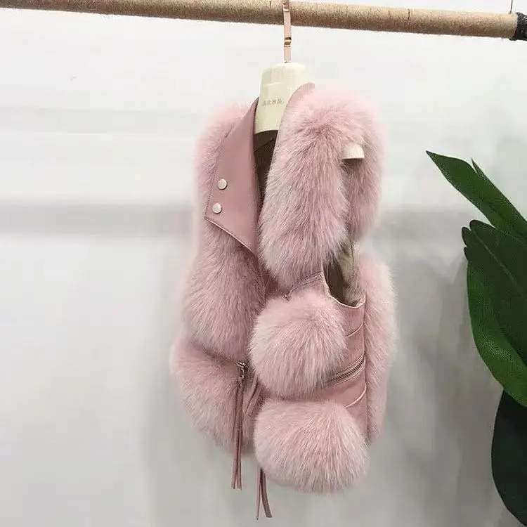 Faux Fur Vest coat women's Lapel sleeveless buckle Slim Fit Teddy