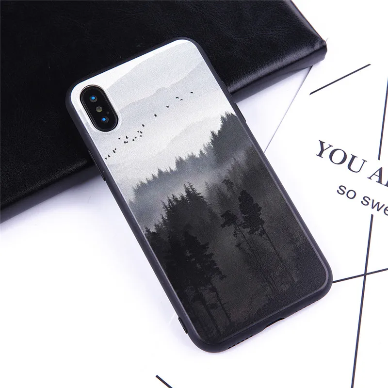 Black matte soft case for iPhone 7 8 6 6s 11 Pro Mountain Forest Clouds plastic Matte BacK Cover Coque For XR X XS MAX |