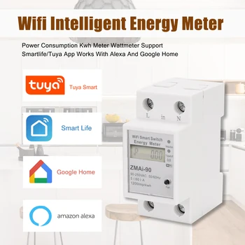 

Single Phase Din Rail Wifi Intelligent Energy Meter Kwh Meter Wattmeter Support Smartlife/Tuya App Works With Alexa And Google