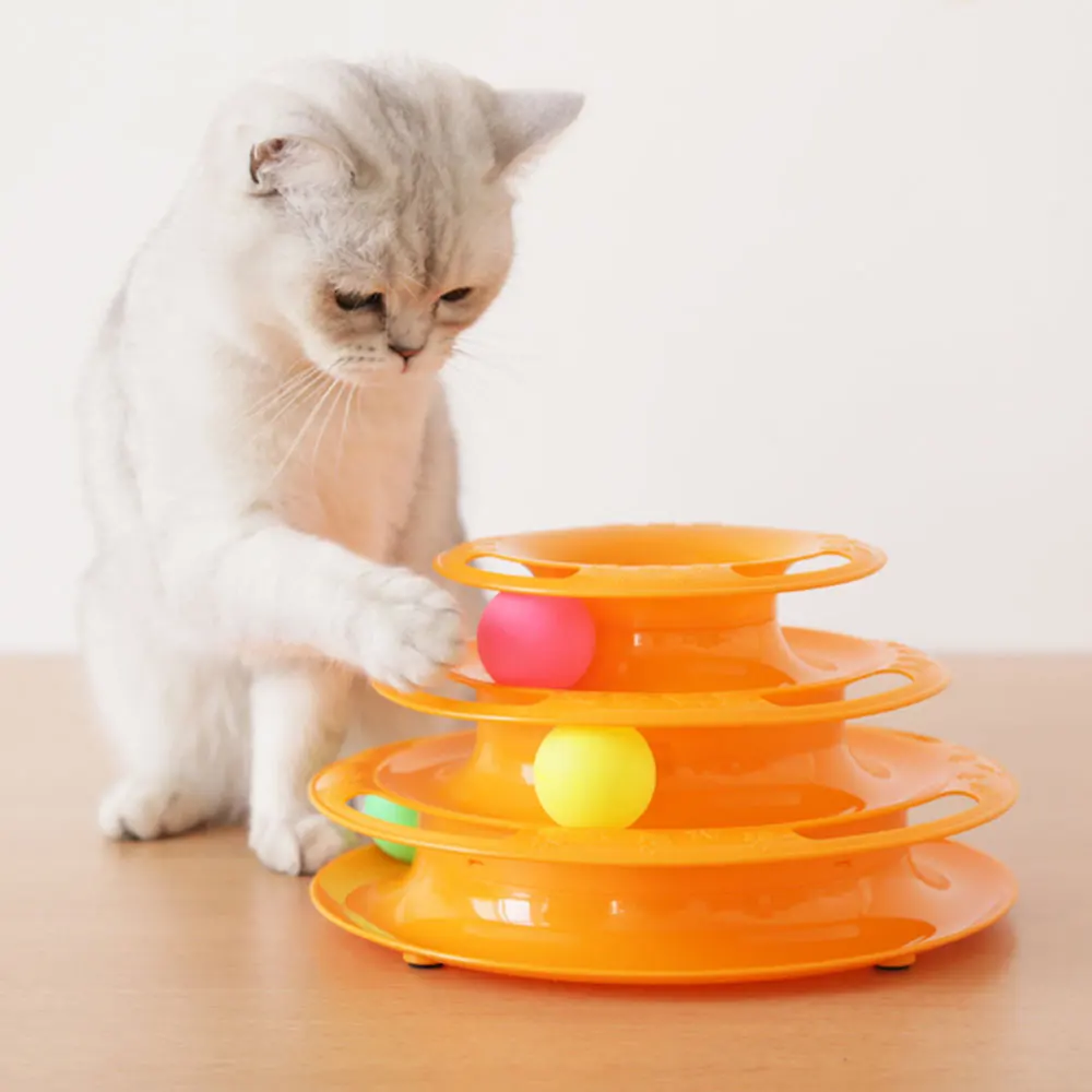 Three Levels pet cat toy Tower Tracks Disc Intelligence Amusement triple pay disc toys ball Training plate | Дом и сад