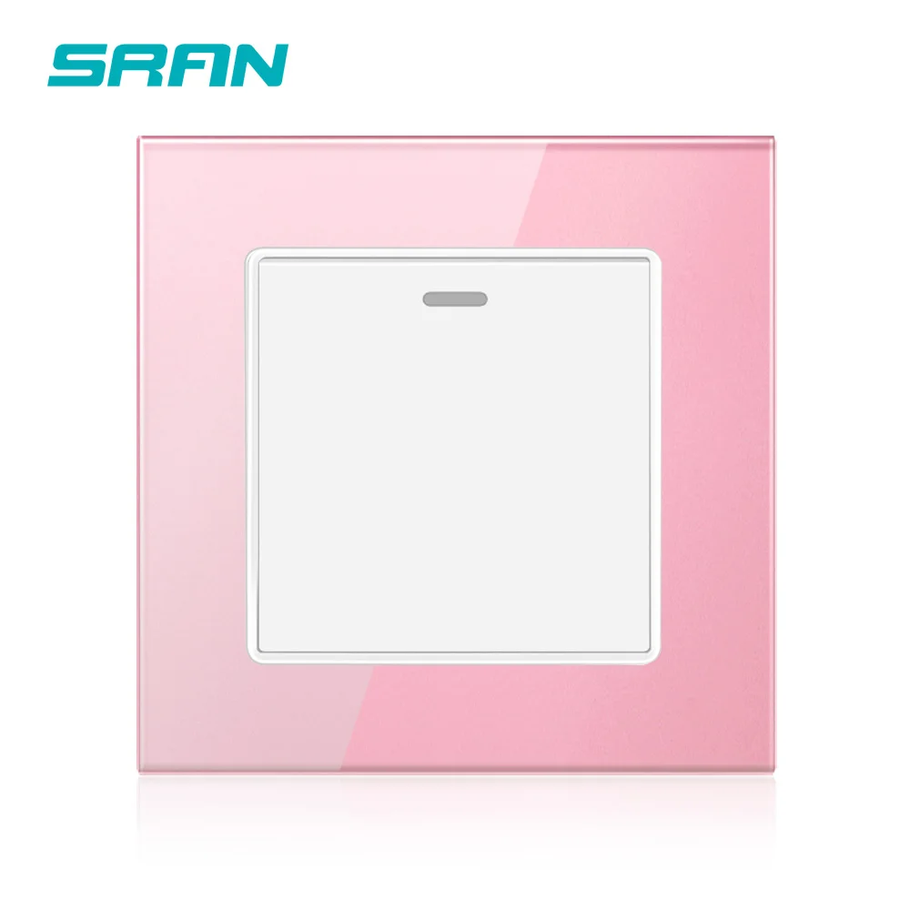 SRAN 86 мм стандарт ЕС/Великобритания Кристалл Закаленное стекло настенный выключатель для домашнего источника питания 1 комплект 1 Переключатель 250 В 16А - Цвет: Pink A6