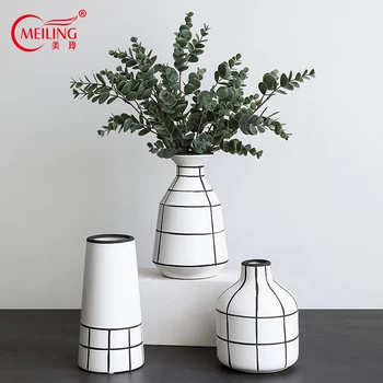 

Ceramic Black and White Stripes Vases Nordic Home Office Decoration Dining Table Vase Filler Porcelain Unique Housewarming Gifts