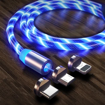 Магнитный светодиодный кабель для быстрой зарядки, магнитный кабель Micro USB Type-C, светодиодный провод, шнур Type-C, зарядное устройство для iPhone, ...