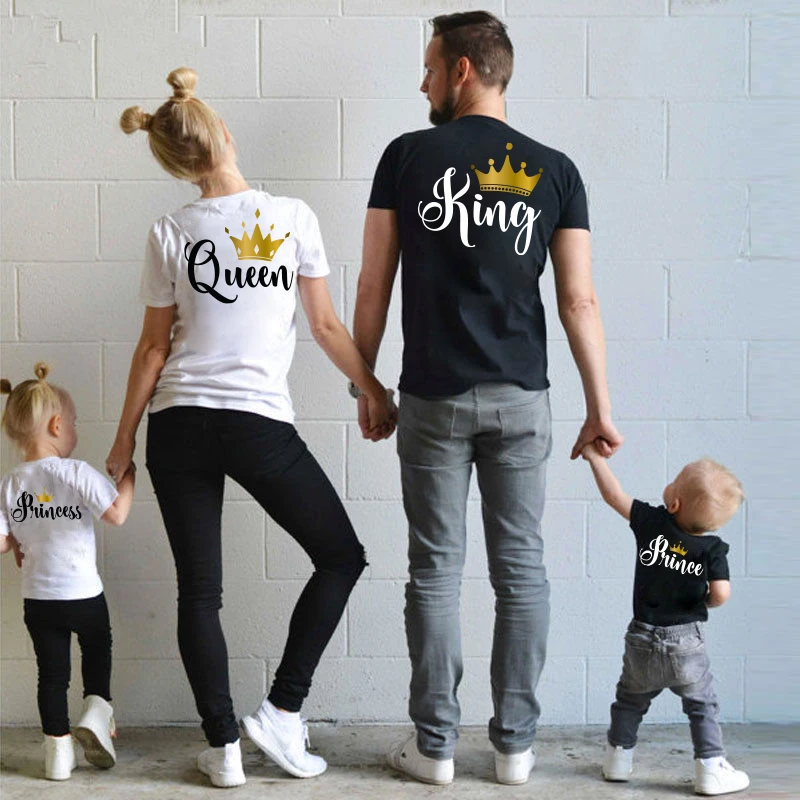 Family Matching Clothes tshirt Funny Daddy Mommy Casual Father KING QUEEN Letter Son Mother and Daughter Tshirts Baby and Me Top matching outfit