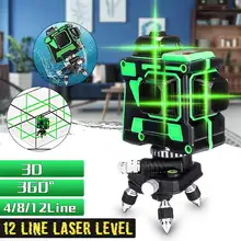 12 линий 3D зеленый лазерный уровень самонивелирующийся 360 градусов Горизонтальные и вертикальные поперечные линии Зеленая лазерная линия с батареей штатива