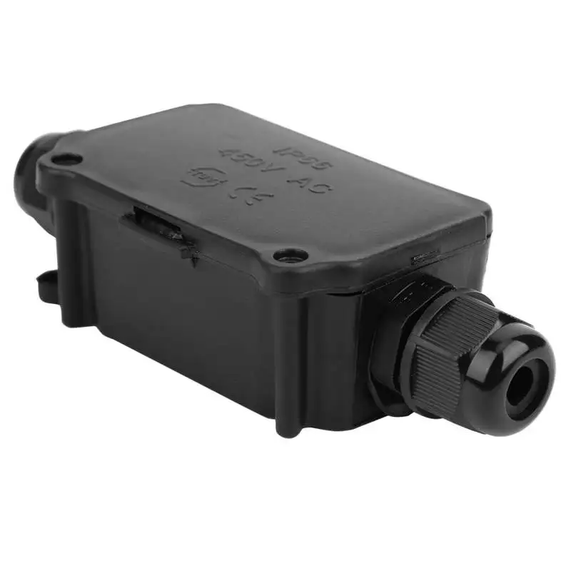 

IP66 Waterproof Junction Box 2 Way Black Dustproof Distribution Box Cable Connector Case
