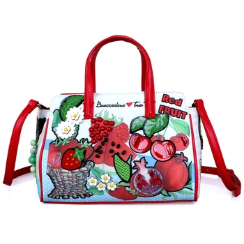 

Women's Bag Leather Patchwork bag shoulder bag cross messenger bag cartoon vegetable and fruit totem straddle bag