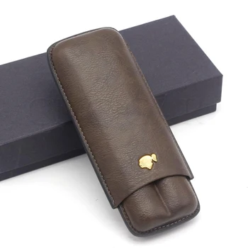 

COHIBA Portable Humidor Box Travel Leather Cigar Case 2 Tube Holder Mini Cigar Humidor Pocket Storage Cuba Cigar Box
