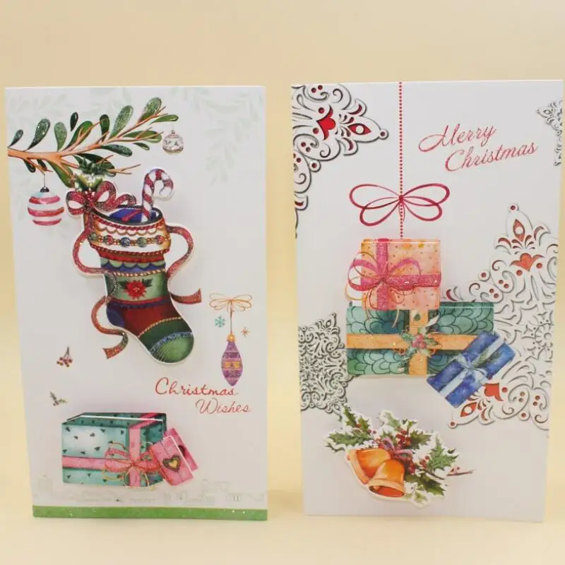 

16pcs/lot New Creative Handmade Three-dimensional Christmas Gift Card Glitter Gold Paper Message Card