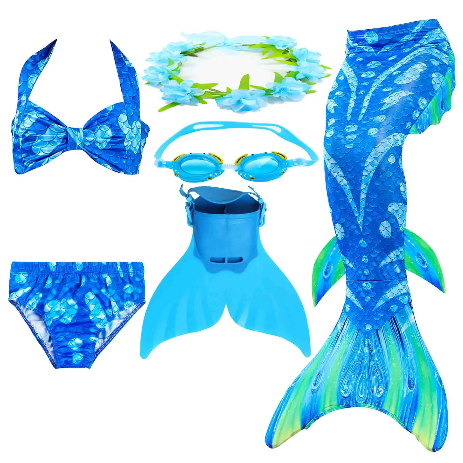 Купальный костюм с хвостом русалки для девочек, 6 шт. Детский костюм для костюмированной вечеринки Zeemeerminstaart Cola De Sirena Cauda De Sereia - Цвет: 4-6pcs set