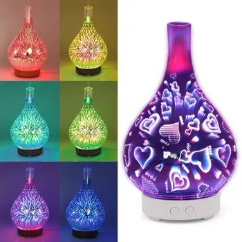 

3D Fireworks Glass Vase Shape Air Humidifier with Colorful LED Night Light Essential Oil Aroma Diffuser Mist Maker