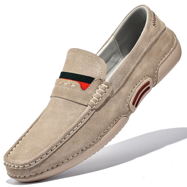 Men Loafers Shoes Genuine Leather Driving Shoes For mens suede shoes New designer Moccasins Shoes High Quality Suede Slip-on Khaki