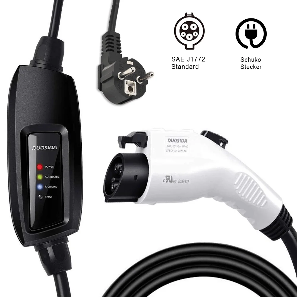NEMA 14-30 Plug DUOSIDA Level 2 EV Charger Portable EVSE Home Electric Vehicle Charging Station Compatible with SAE J1772 240V, 16A, 25ft 