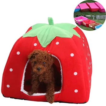

Dog Winter House Strawberry Shape Cat Kennel Foldable Puppy Soft Warm Sleeping Bed Mat Kitten Mongolian Nest Fashion Cushion