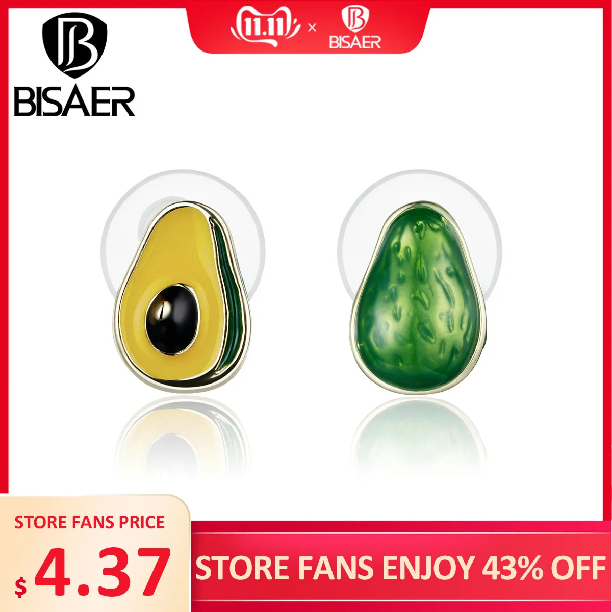 

Avocado Shape Earrings BISAER Fashion Simple Cute Small Stud Earrings for Women Avocado Green Enamel Bijoux Jewelry