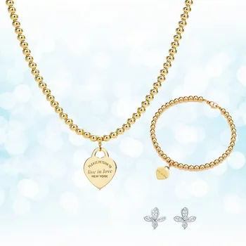 

Sterling silver 925 classic popular original fashion golden heart-shaped charm ladies necklace set ornament