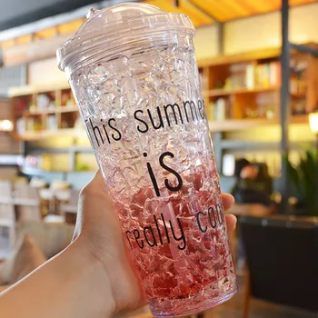 

Summer Drinking Cup For adults 550ml&450ml with Straw Ice Glasses Plastic Water Bottle with Cover Refrigeration Crushed Ice Cup